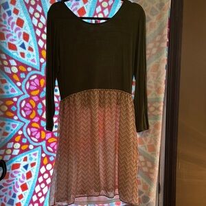 Elegant Olive and Pink Chevron Dress